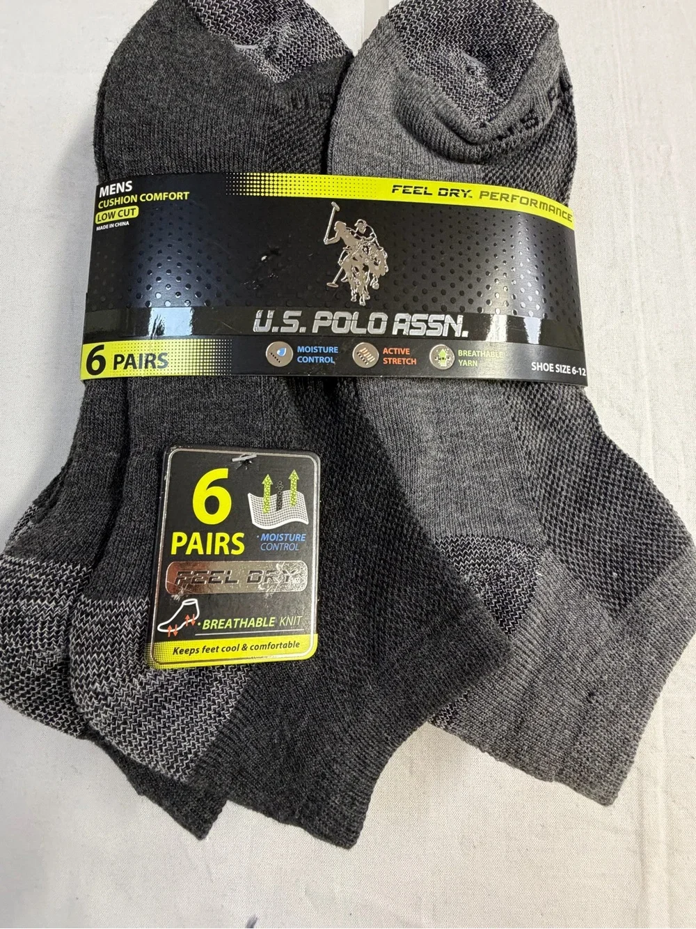 U.S. Polo Assn. Men's Dark Gray & Light Gray Low-Cut Athletic Socks - 6 Pack